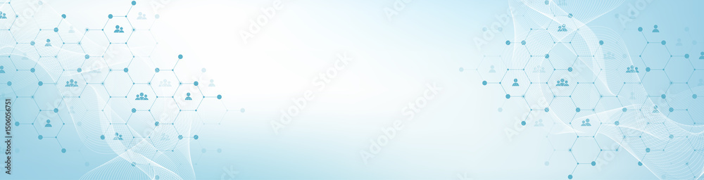 Wall mural social network communication concept. global network connection abstract background. horizontal head
