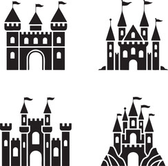 Fototapeta premium Fantasy Magic Castle silhouette set vector isolated On Transparent Background