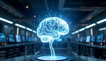 Futuristic brain shimmering beautifully in a high-tech environment with copy space - Powered by Adobe