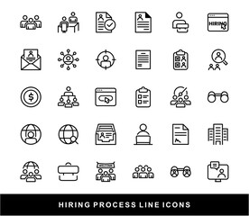 Hiring Process Line Icons. Recruitment, Job Application, Interview, Candidate Selection Vector Set	
