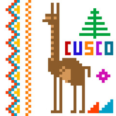 Peruvian design with llama and Cusco in embroidery style
