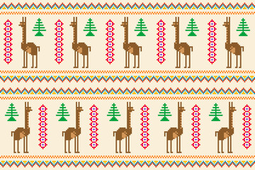 Peruvian pattern with llamas in embroidery style