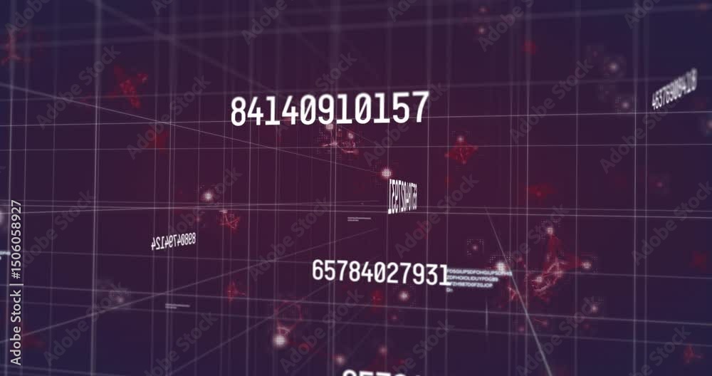 Poster Opening camera drifting over wireframe visualizing data showing numbers highlighting node clusters
