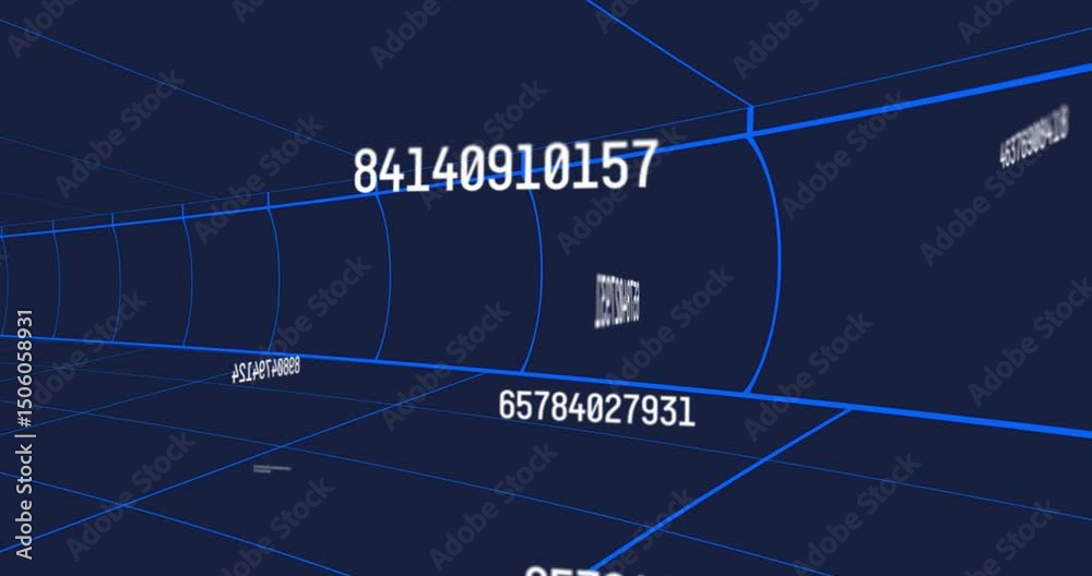 Poster opening blue wireframe tunnel view initiating white digits streaming forward illustrating data flow
