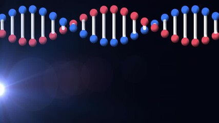 lens flare appearing lower left initiating pulsing highlights over rotating DNA helix showing form - Powered by Adobe