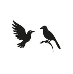 Two Birds Silhouette Vector Black Design on White Background Flying Birds Silhouette Minimalist Vector Illustration