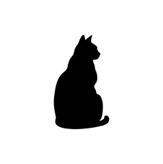Elegant Black Cat Silhouette Vector – Minimal Sitting Feline Isolated on White Background
