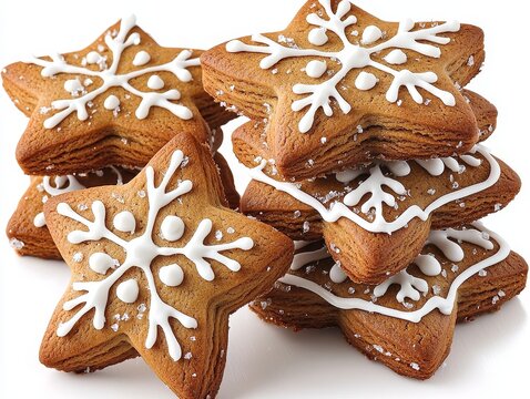 Stacked Star-Shaped Gingerbread Cookies with Snowflake Icing, Christmas Baking, Festive Treats, Holiday Dessert Christmas cookies, gingerbread