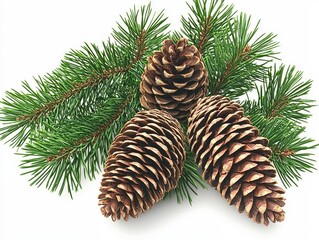 Three Pine Cones and Evergreen Branches High-Resolution Image, Nature Composition, Winter Holiday Decor, Pine, Cones, Evergreen Pine, Holiday