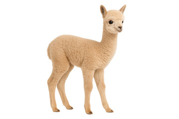 Cute baby alpaca standing in profile view isolated on transparent background