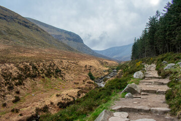 Mourne Mountains in Newcastle, Northern Ireland. View on Mountain, Forest and Irish Sea from above