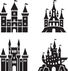 Obraz premium Fantasy Magic Castle silhouette set vector isolated On Transparent Background