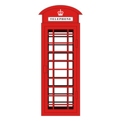 Fototapeta premium English telephone booth on white background. Talk on the phone. Flat illustration.