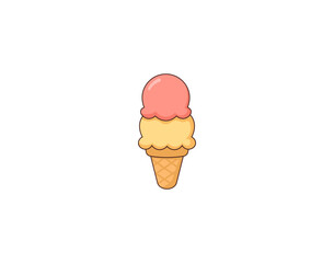 Cartoon ice cream with fruit filling and waffle cone. Vector illustration on white background