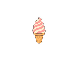 Cartoon ice cream with fruit filling and waffle cone. Vector illustration on white background