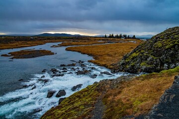 Icelandic Waterfall in Thingvellir UNESCO World Heritage Site