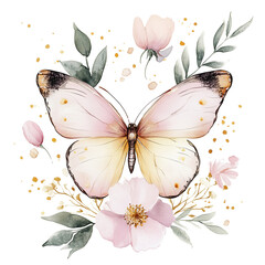 Png butterfly boho floral watercolor illustration