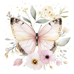 Png butterfly boho floral watercolor illustration