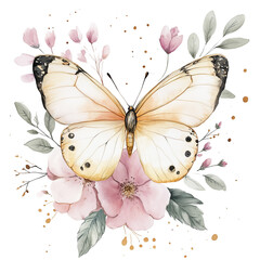 Png butterfly boho floral watercolor illustration
