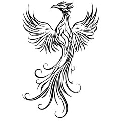 Obraz premium Elegant phoenix icon showcasing intricate line art design for digital use and artistic expressions