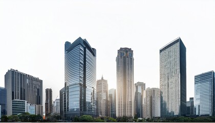 Obraz premium city skyline with a white background the buildings are tall and the sky is clear