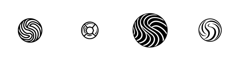 Icon set featuring abstract circular designs with wave patterns for use in digital projects and branding