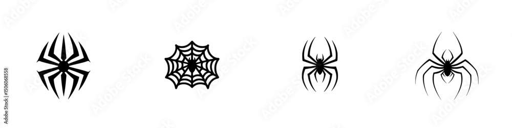 Poster collection of various spider and web icons showcasing different designs and styles in a minimalistic