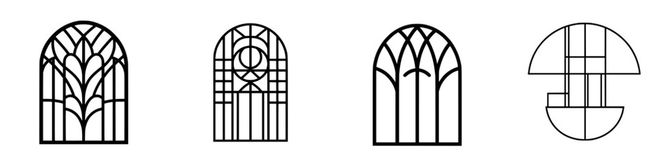 Fototapeta premium Various geometric icon set featuring window and arch designs, suitable for creative projects or graphic design tasks