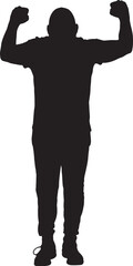 Fototapeta premium vector; silhouette front view man standing with two arm raised showing victory