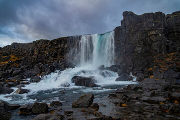 Icelandic Waterfall in Thingvellir UNESCO World Heritage Site