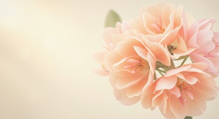 Fototapeta premium Beautiful soft pink flowers with delicate petals against a light background, perfect for floral designs and decorations