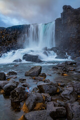 Icelandic Waterfall in Thingvellir UNESCO World Heritage Site