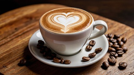 Fototapeta premium Coffee Heart Shape Cappuccino Love Stock Photos