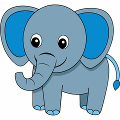 Fototapeta premium Cute cartoon elephant with blue accents smiling in a friendly pose 