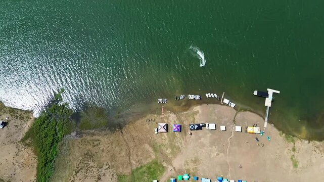 Drone Aerial View of Tourist Marina on Calima Lake, Valle del Cauca. High quality 4k footage