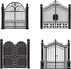Vintage gate silhouette set vector isolated On Transparent Background