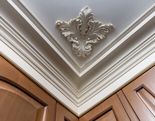 Obraz premium detail of corner ceiling cornice featuring elaborate crown molding