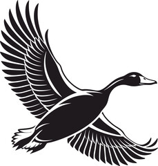 Black and white stylized duck in flight