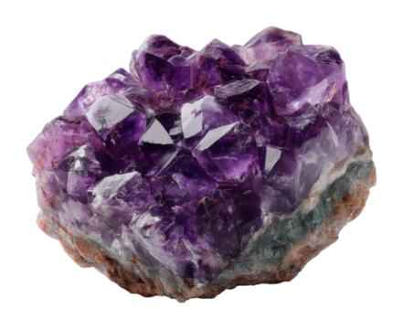 Amethyst crystal display natural environment mineral artistic perspectives vibrant colors isolated on transparent background