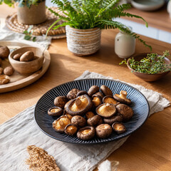 A shiitake mushrooms on a plate.