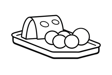 Simple line drawing of a tray with balls and a cover