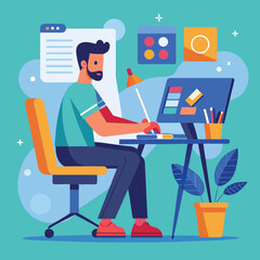 Digital Artist Creating Illustration on Tablet