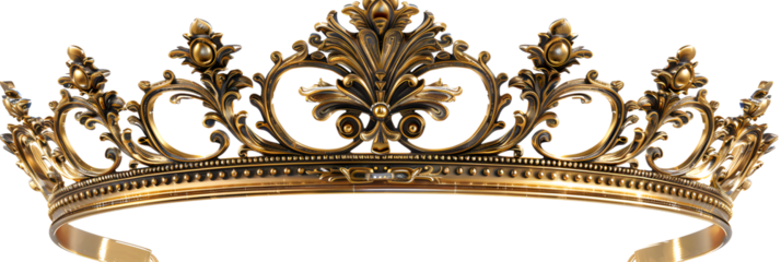A regal gold crown with intricate designs, symbolizing royalty, elegance, and tradition.
