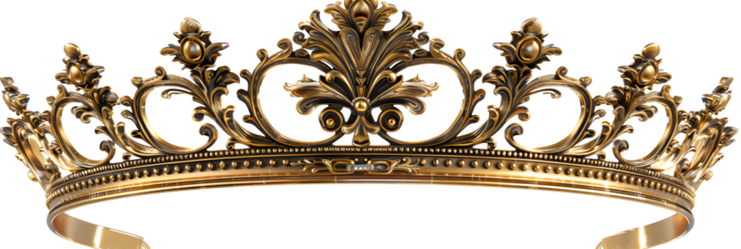 A regal gold crown with intricate designs, symbolizing royalty, elegance, and tradition.