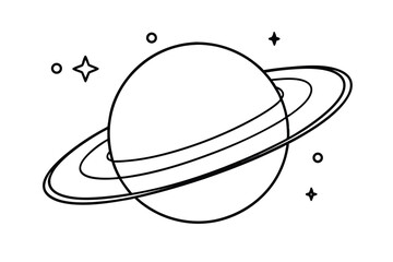 Simple line drawing of saturn planet space stars