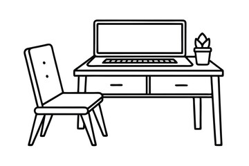 Modern minimalist home office desk setup laptop chair plant