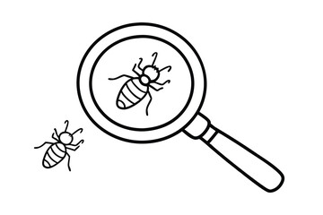 Magnifying glass examining tiny insect pest close up