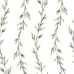 Naklejka premium Seamless pattern of field grass spikelets. A hand-drawn watercolor illustration. For packaging, textiles, wallpaper, printing and wrapping paper, tablecloths, curtains and home decor.