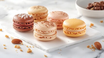 Pastel Macaron Assortment on Crumpled Parchment with Soft Daylight