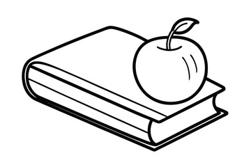 A simple line drawing of a book and an apple